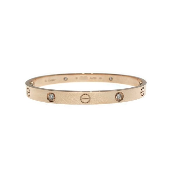 Cartier Love Bracelets 4P Diamonds 18K Rose Gold Size 18